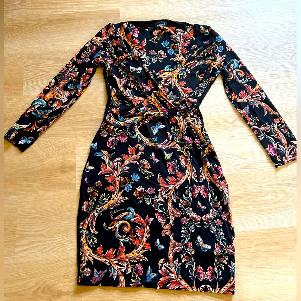 Just Cavalli Orange and Blue Long Sleeve tight mini  Dress size XS